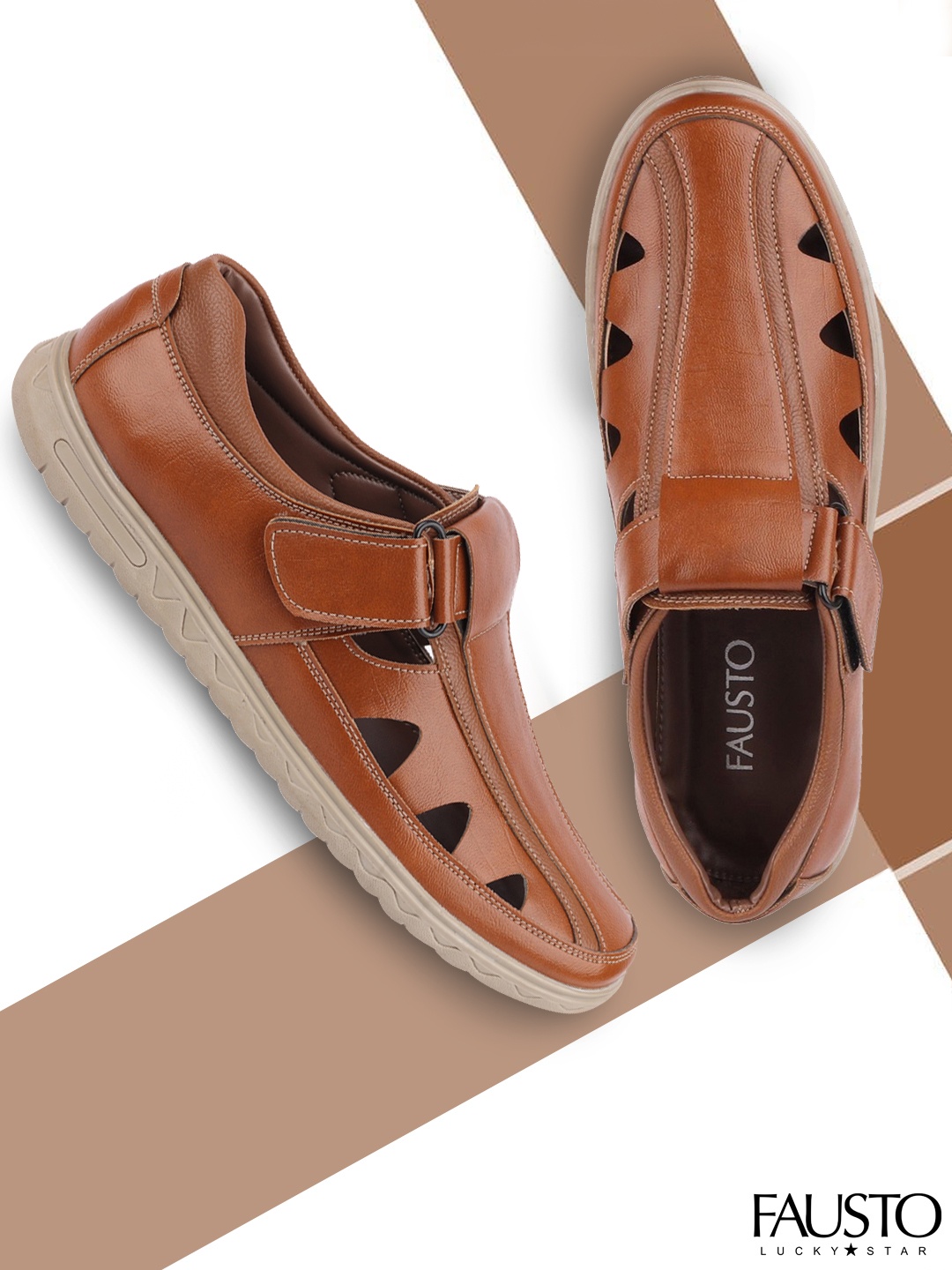 

FAUSTO Men Tan Brown Sandals