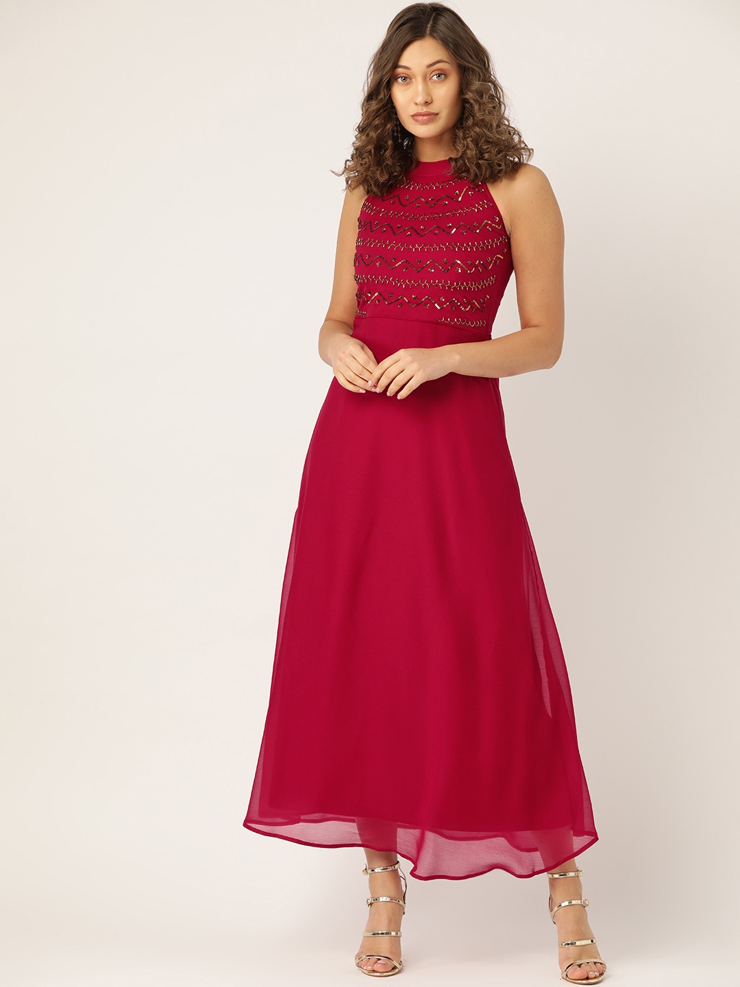 

Antheaa Women Maroon Embellished Detail Maxi Dress