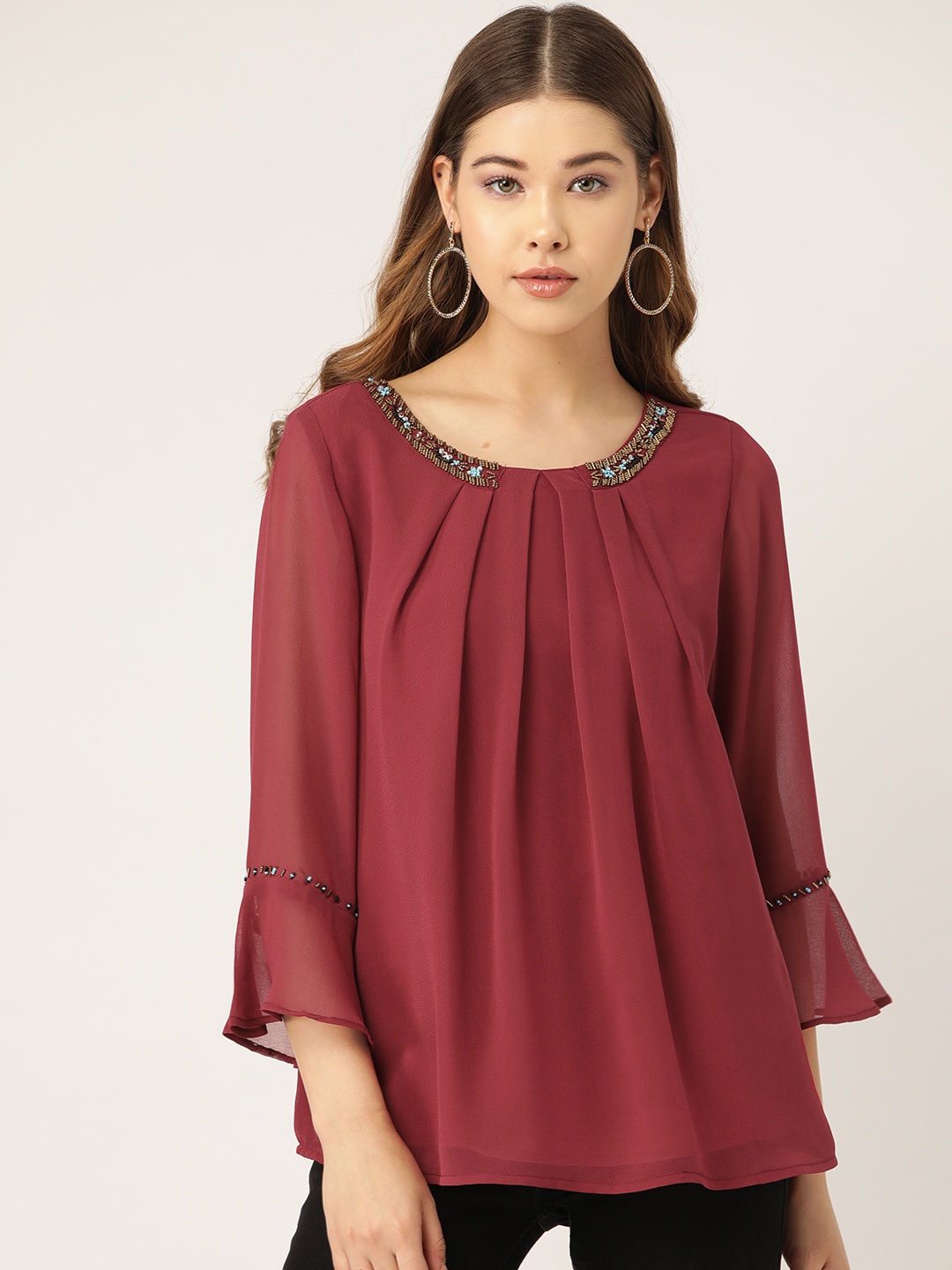 

Antheaa Women Maroon Solid A-Line Top