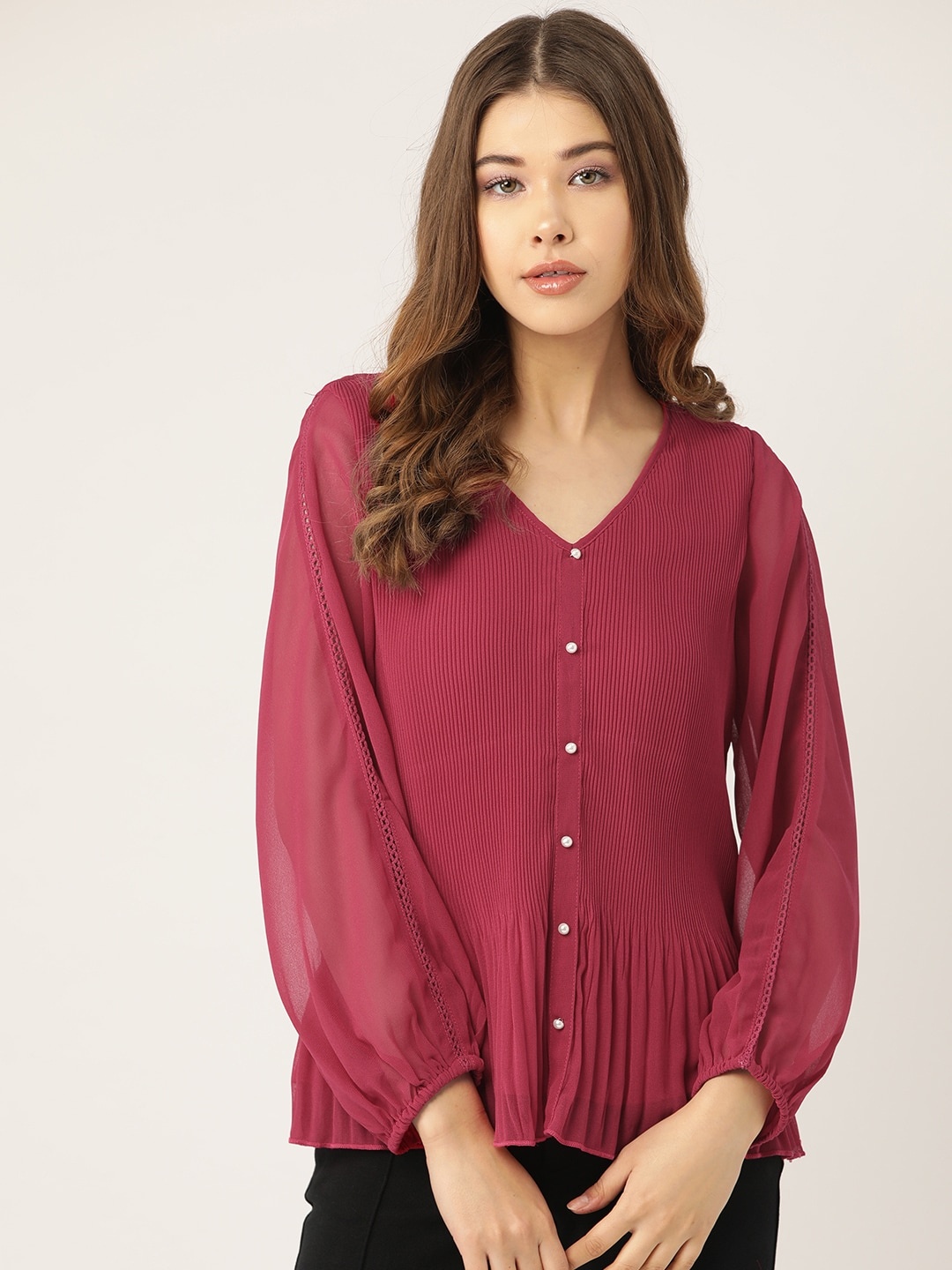 

Antheaa Pink Pleated A-Line Top