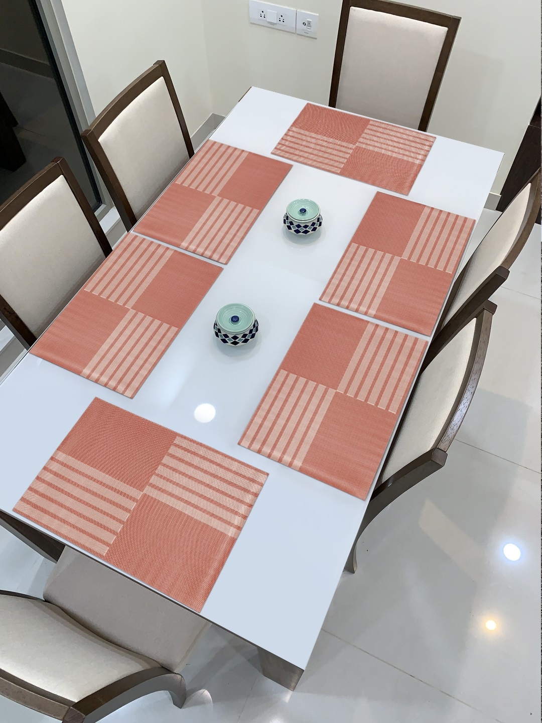 

HOKIPO Set of 6 Orange & Peach-Coloured Printed Washable Table Mat