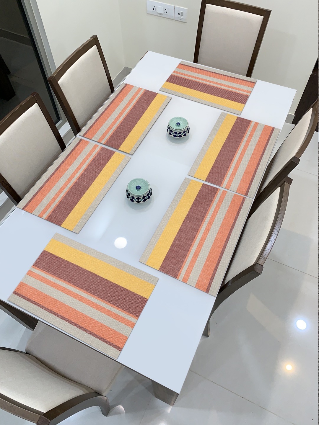 

HOKIPO Set of 6 Yellow & Red Striped Heat Resistant Dinner Table Mats