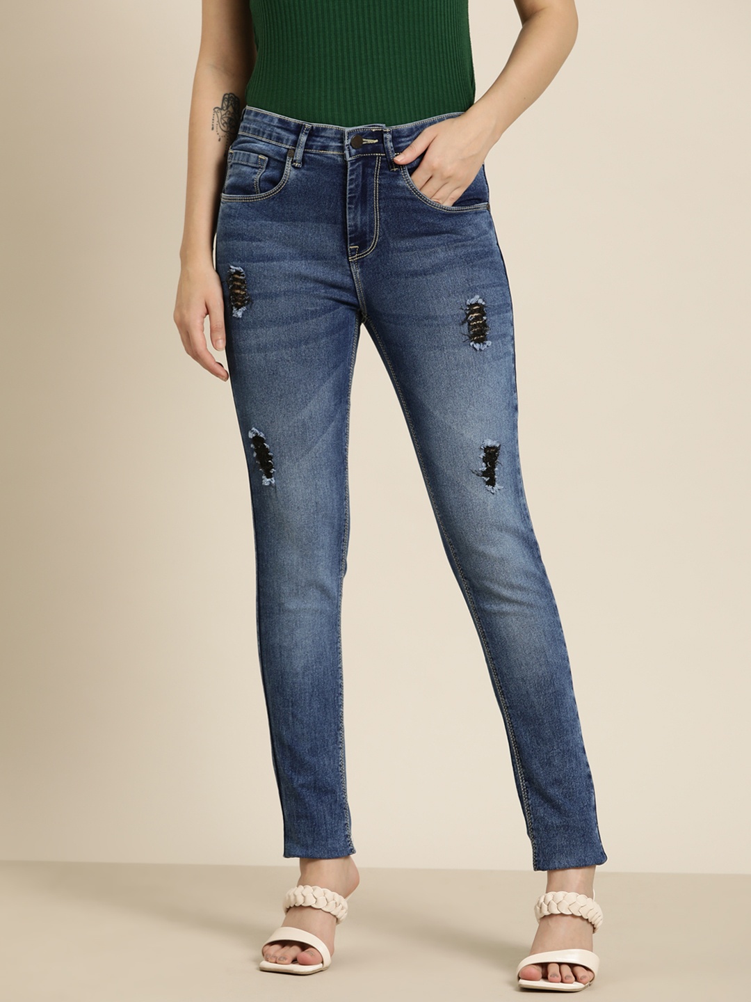 

HERE&NOW Women Skinny Fit High-Rise Jeans, Navy blue