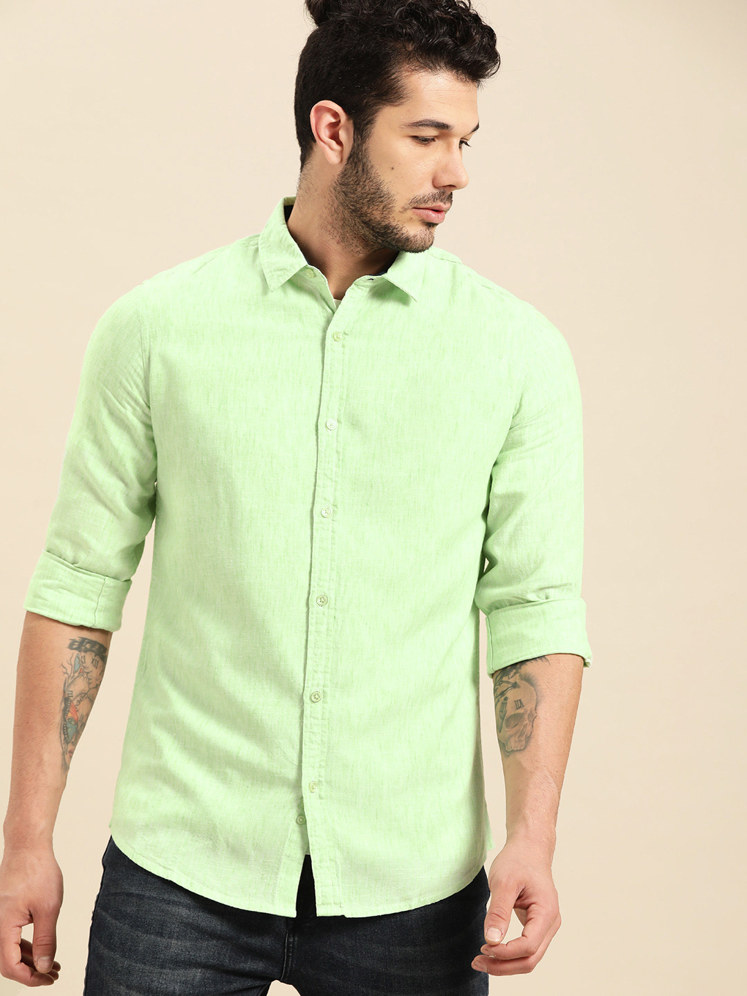 

United Colors of Benetton Men Green Slim Fit Solid Casual Shirt