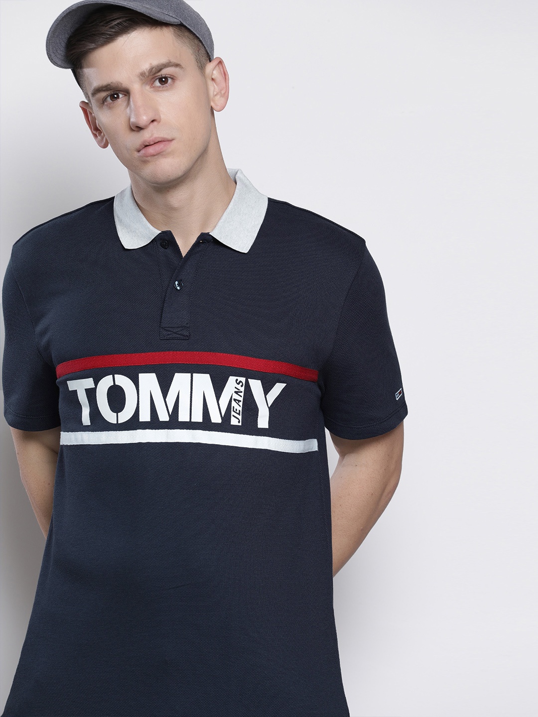 

Tommy Hilfiger Men Navy Blue Printed Polo Collar T-shirt