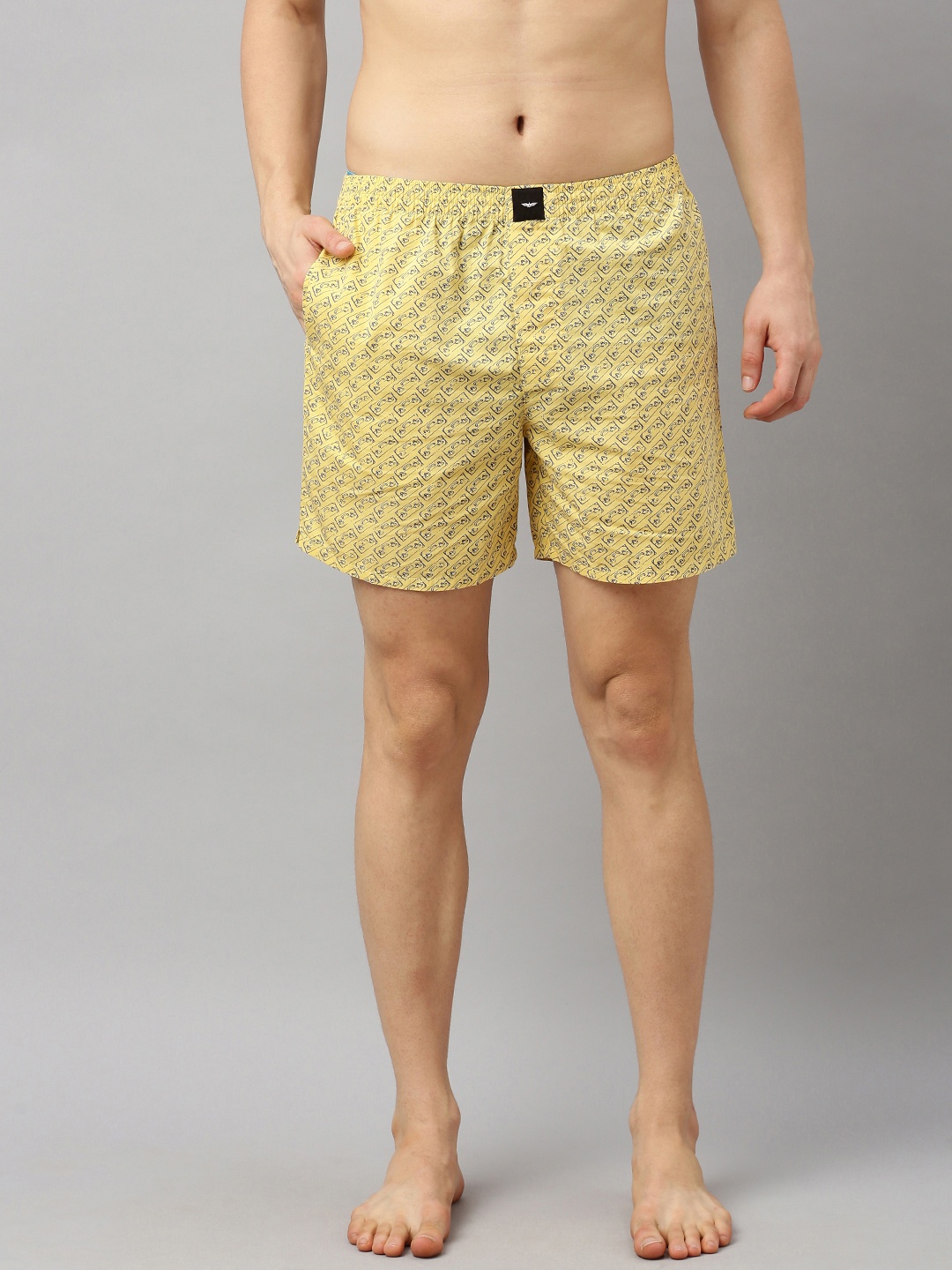 

Park Avenue Men Yellow & Navy Blue Conversational Printed Pure Cotton Boxers PZUA00494-Y6