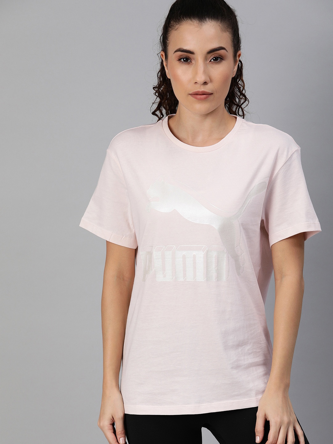

Puma Women Pink Printed Round Neck Classics Pure Cotton T-shirt