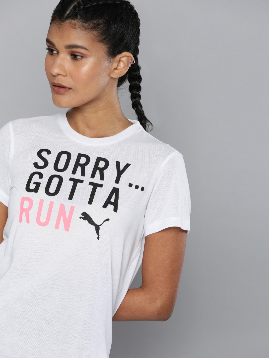 

Puma Women White Printed DryCell Slogan Round Neck Training T-shirt