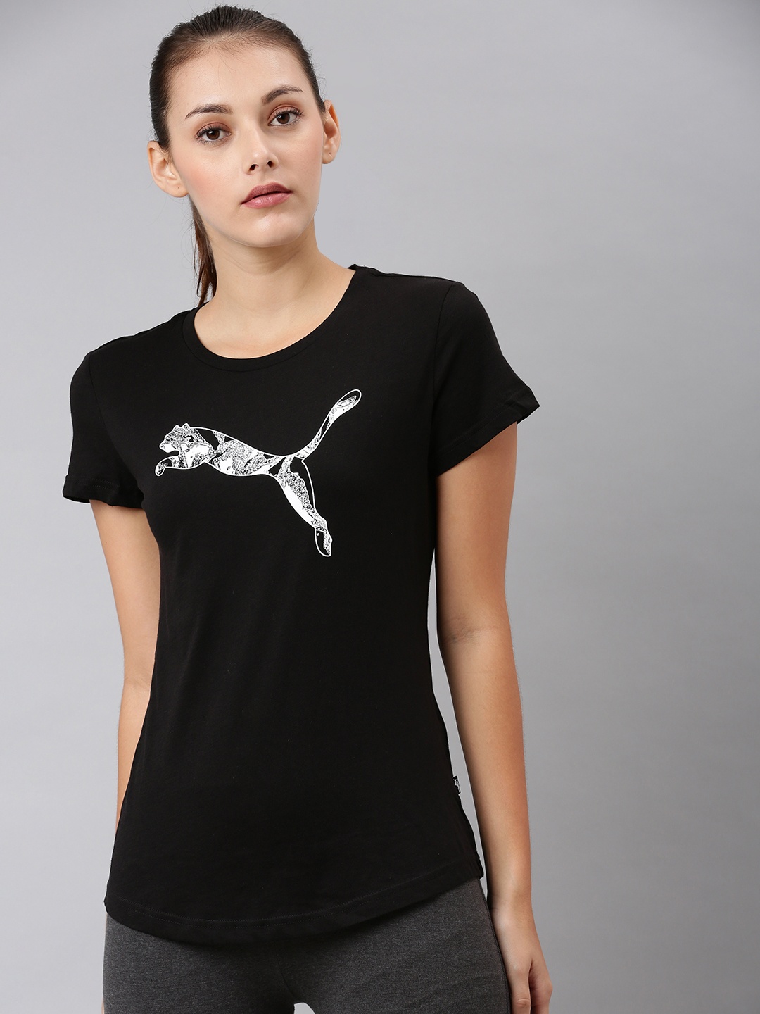 

Puma Women Black Printed Round Neck T-shirt