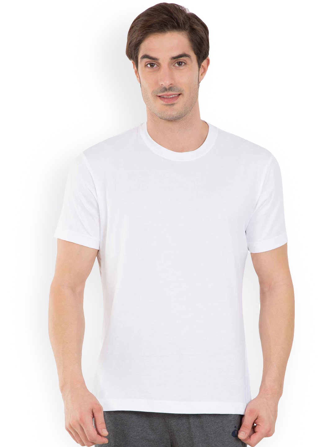 

Jockey Men White Solid Round Neck T-shirt