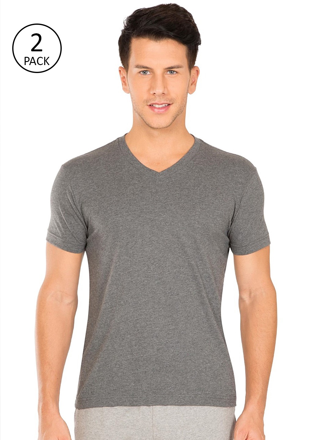 

Jockey Men Charcoal Grey Solid V-Neck T-shirt