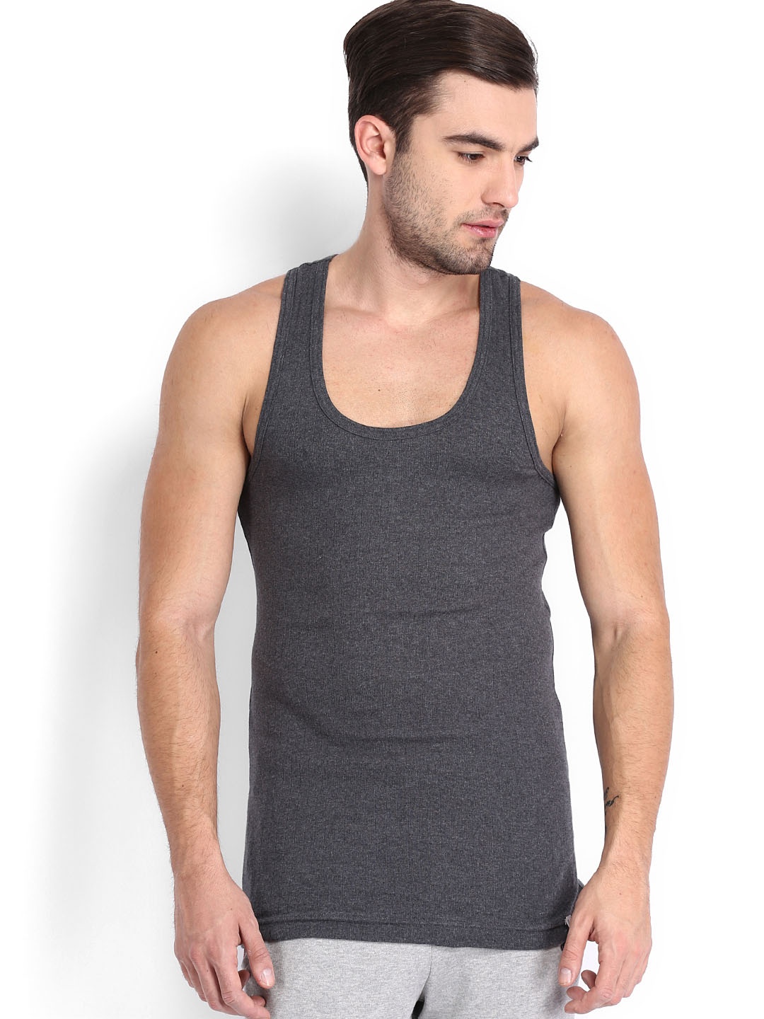 

Jockey Men Charcoal Grey Solid Innerwear Vest