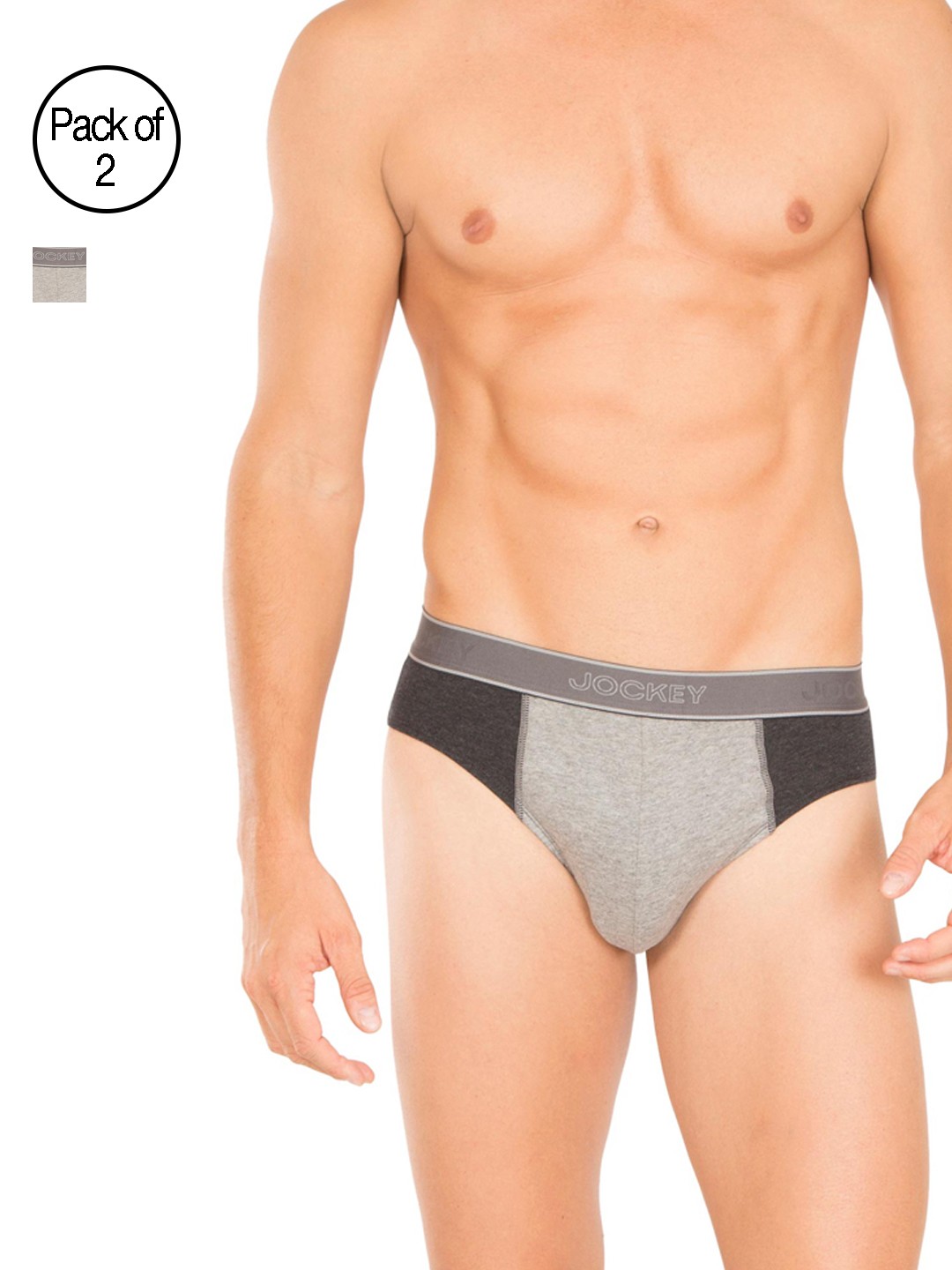 

Jockey Men Pack of 2 Colourblocked Briefs 1011-0205, Grey melange