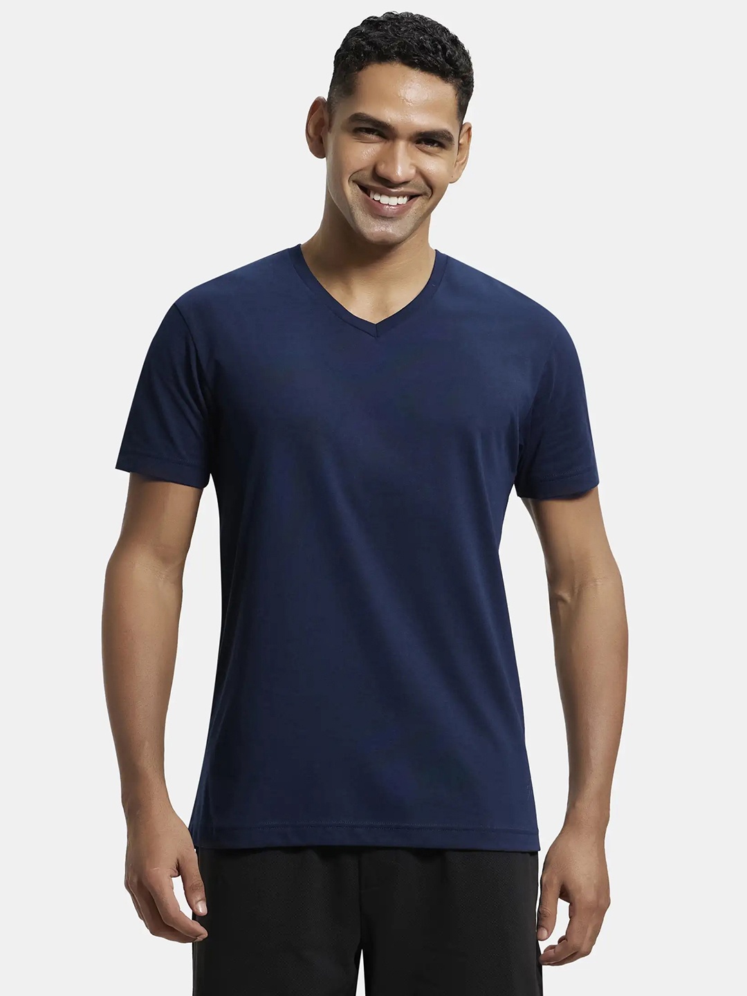 

Jockey Super Combed Cotton Rich Solid V Neck Half Sleeve T-shirt -2726, Navy blue