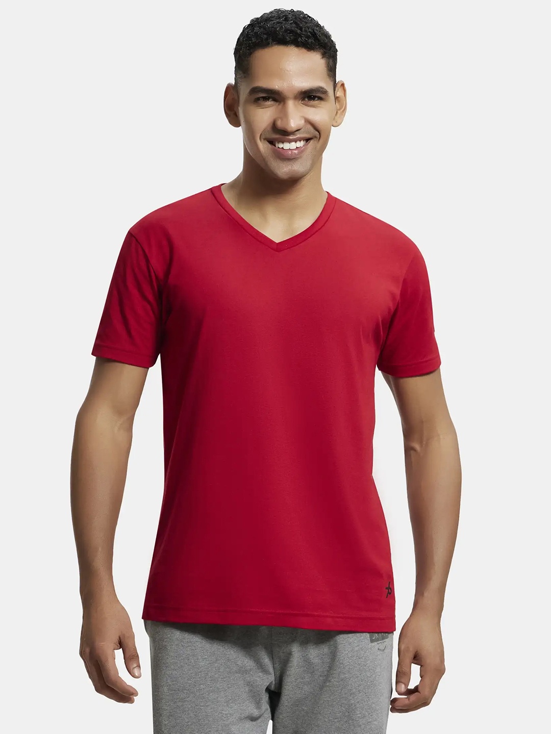 

Jockey Combed Cotton Rich V Neck Half Sleeve Tshirt -2726, Red