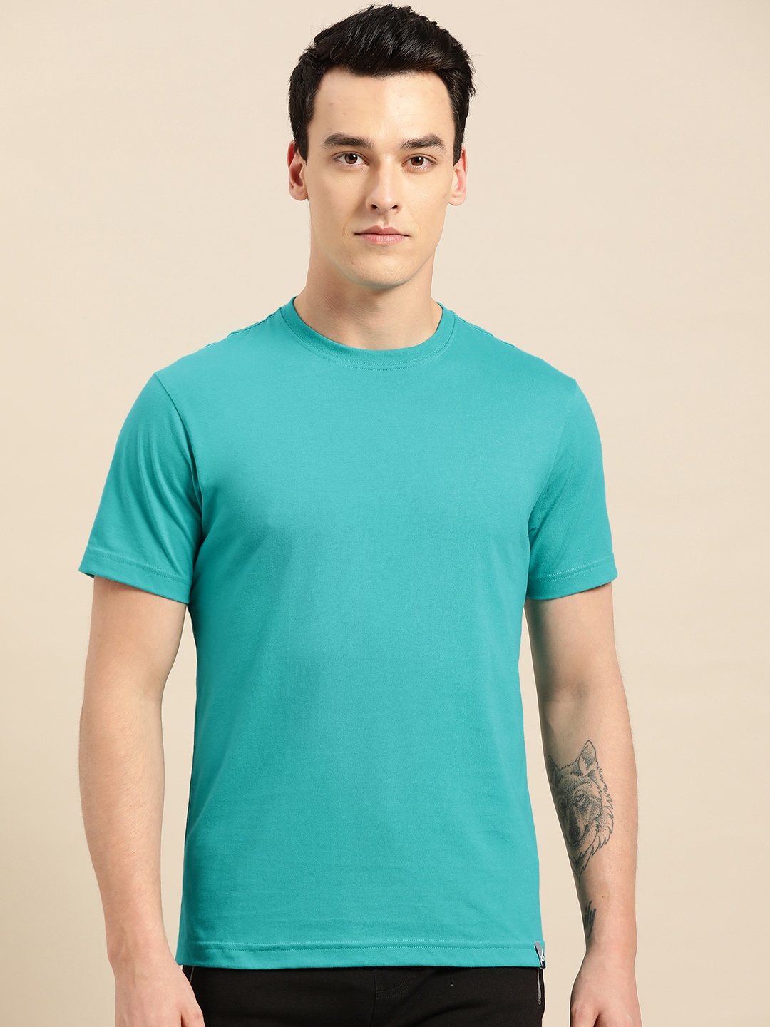 

Jockey Men Sea Green Solid Round Neck T-shirt