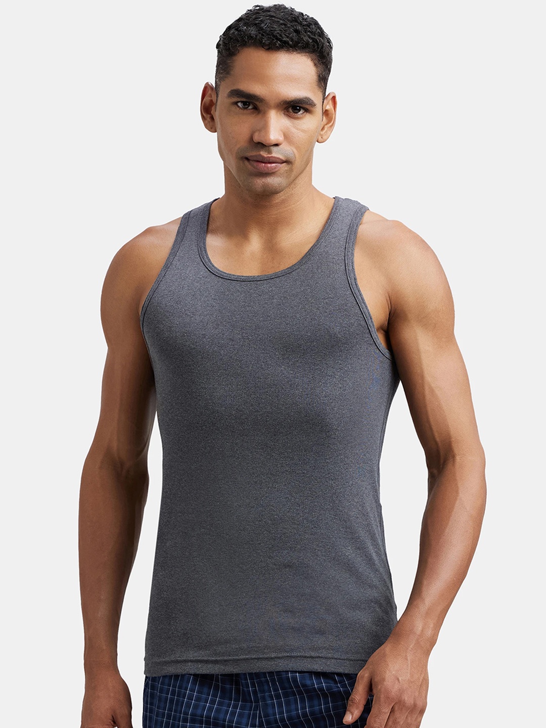 

Jockey Combed Cotton Rib Round Neck Sleeveless Vest-FP04, Charcoal