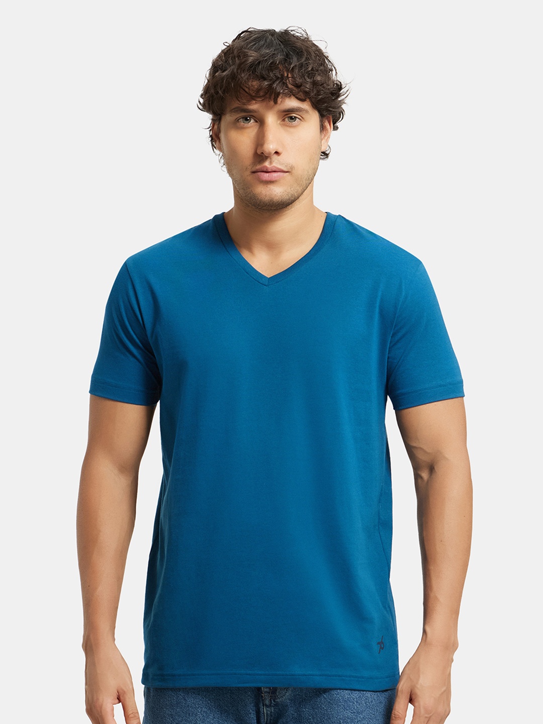 

Jockey Super Combed Cotton Rich Solid V Neck Half Sleeve T-shirt -2726, Teal