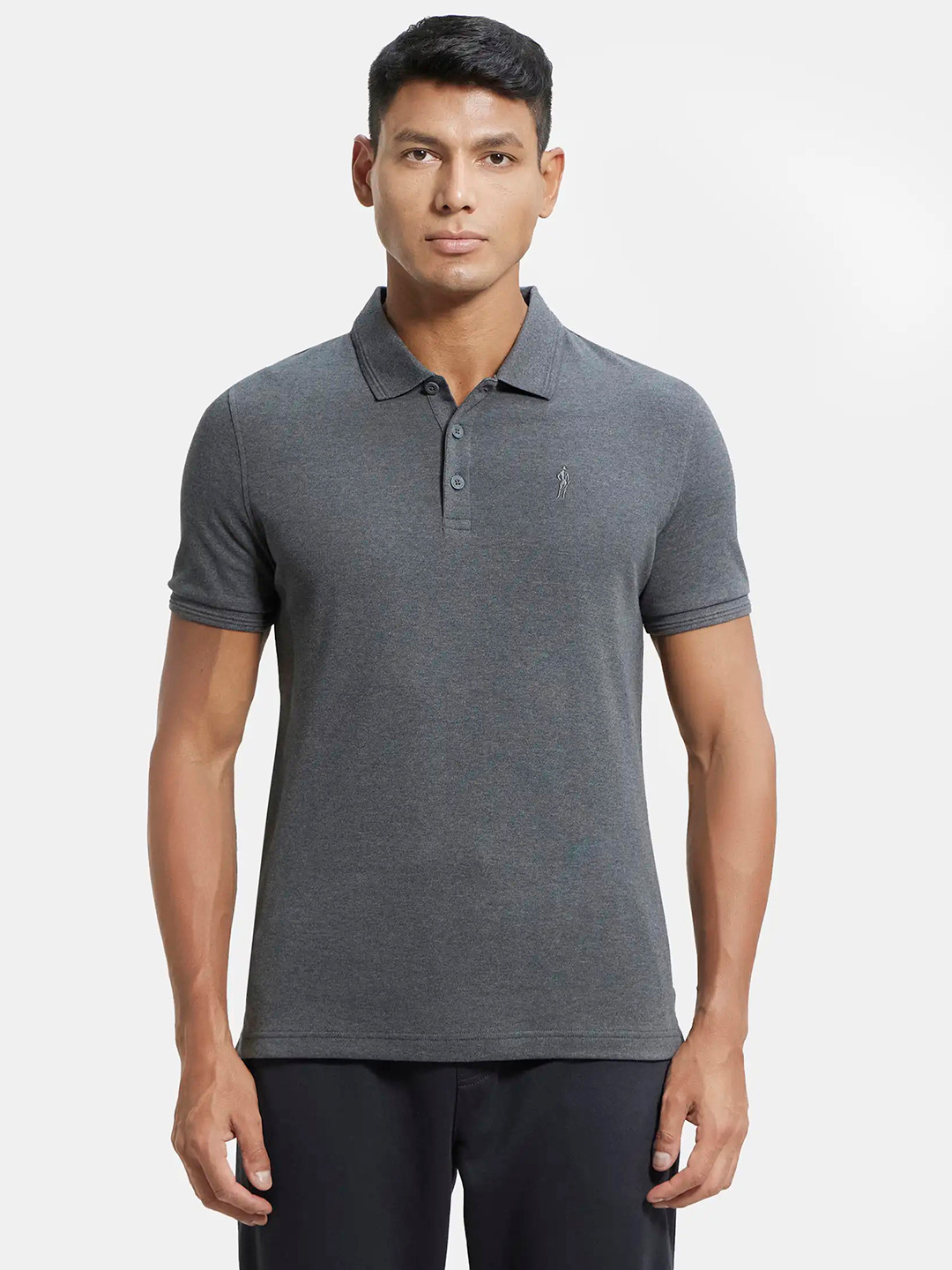 

Jockey Men Charcoal Grey Solid Polo T-shirt