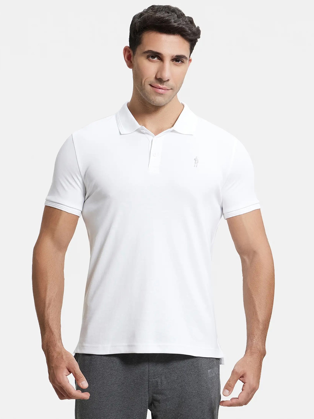 

Jockey Men White Solid Polo Collar T-shirt