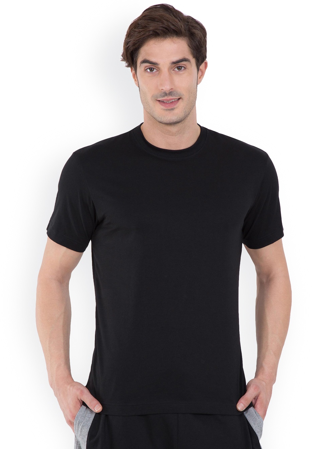 

Jockey Men Black Solid Round Neck Lounge T-shirt
