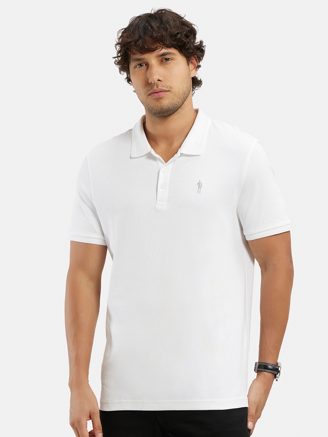 

Jockey Super Combed Cotton Rich Solid Half Sleeve Polo T-shirt-3912, White