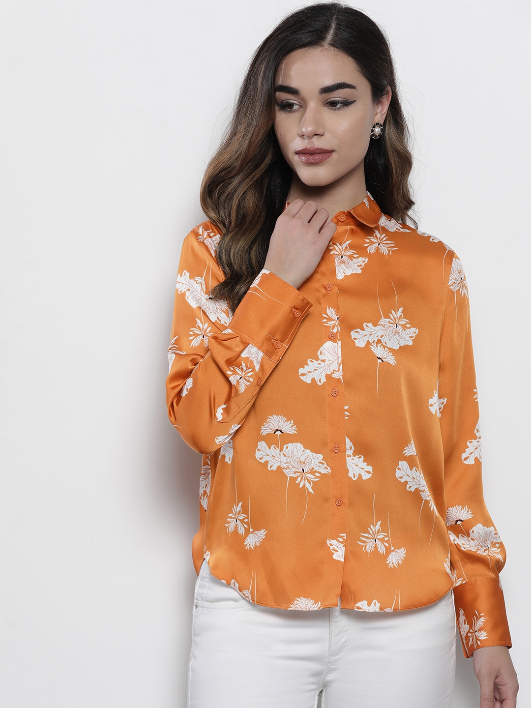 

Marks & Spencer Women Orange & White Regular Fit Printed Casual Shirt