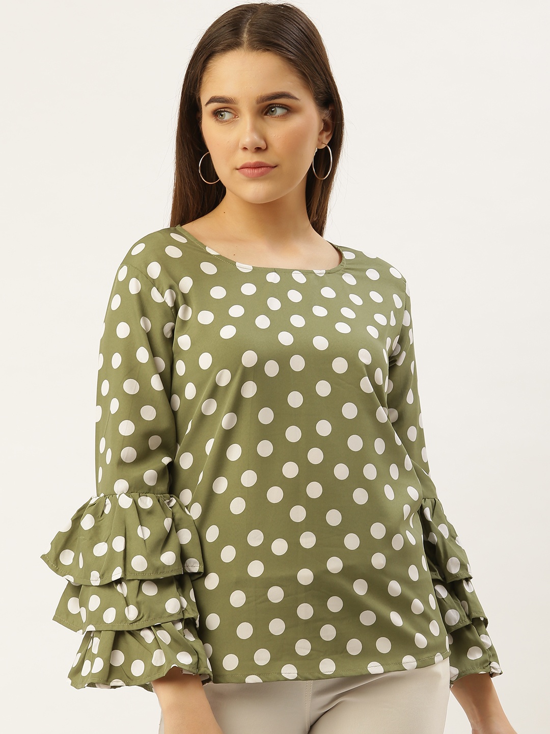 

Darzi Women Green & White Printed Top