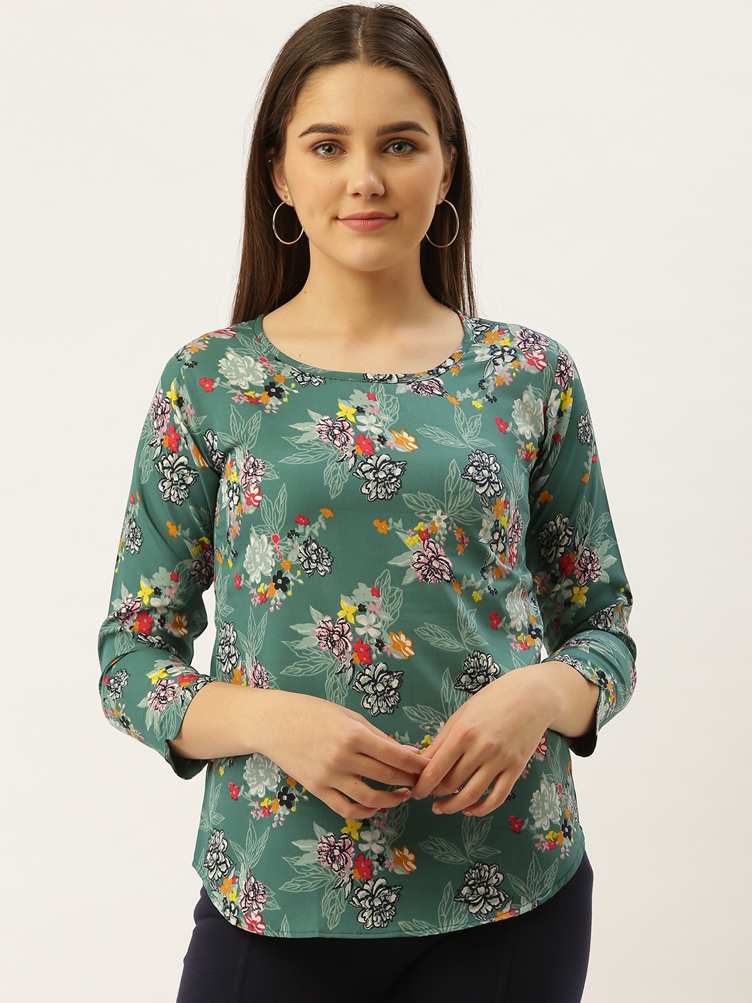 

Darzi Women Green & Pink Printed Top