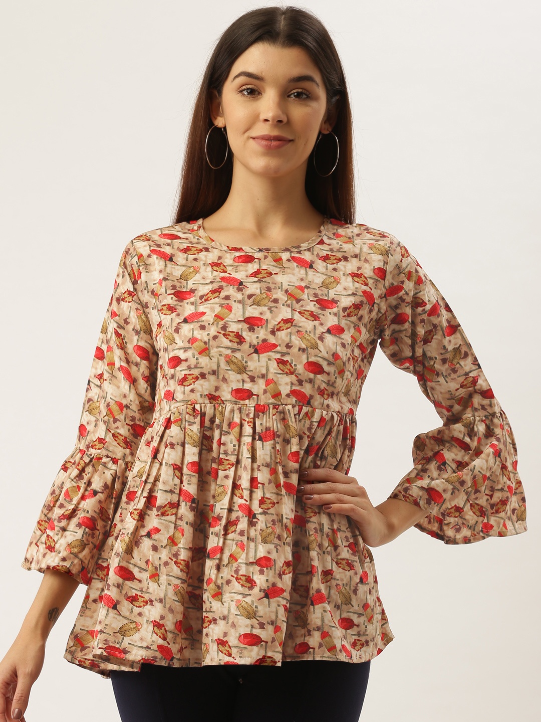 

Darzi Women Beige & Red Printed Empire Top