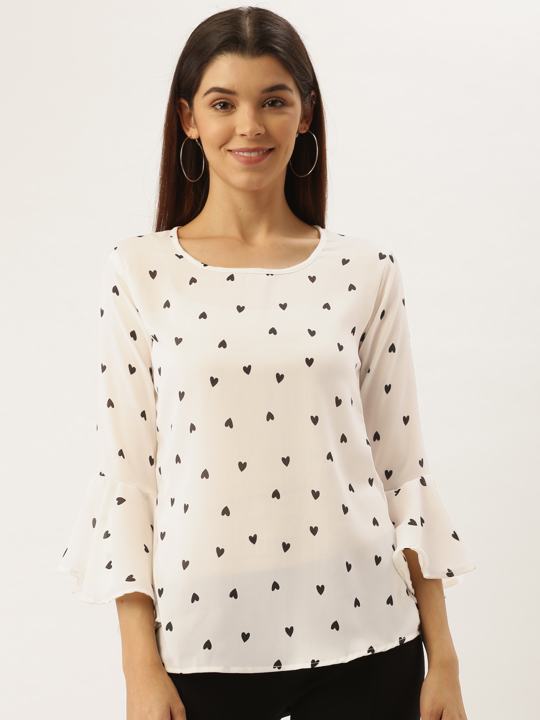 

Darzi Women White & Black Printed Semi-Sheer Regular Top