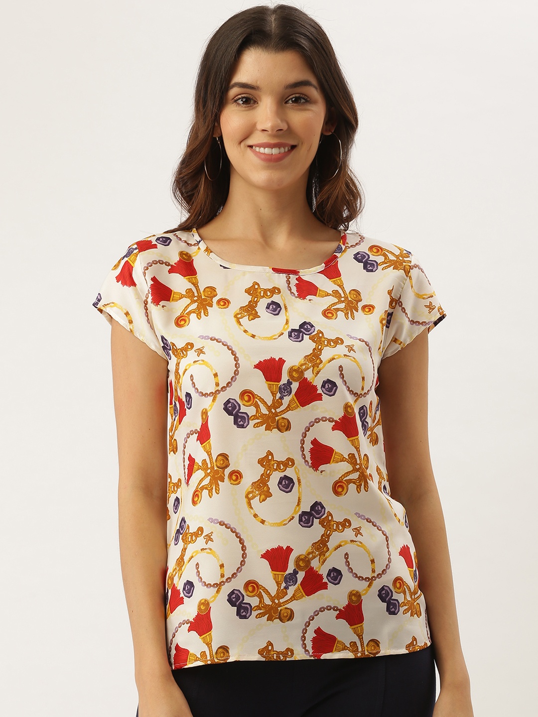 

Darzi Women White & Yellow Printed Top
