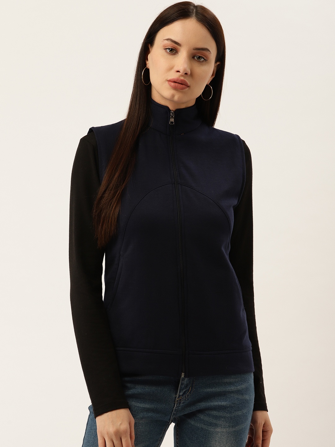 

Darzi Women Navy Blue Solid Sweatshirt