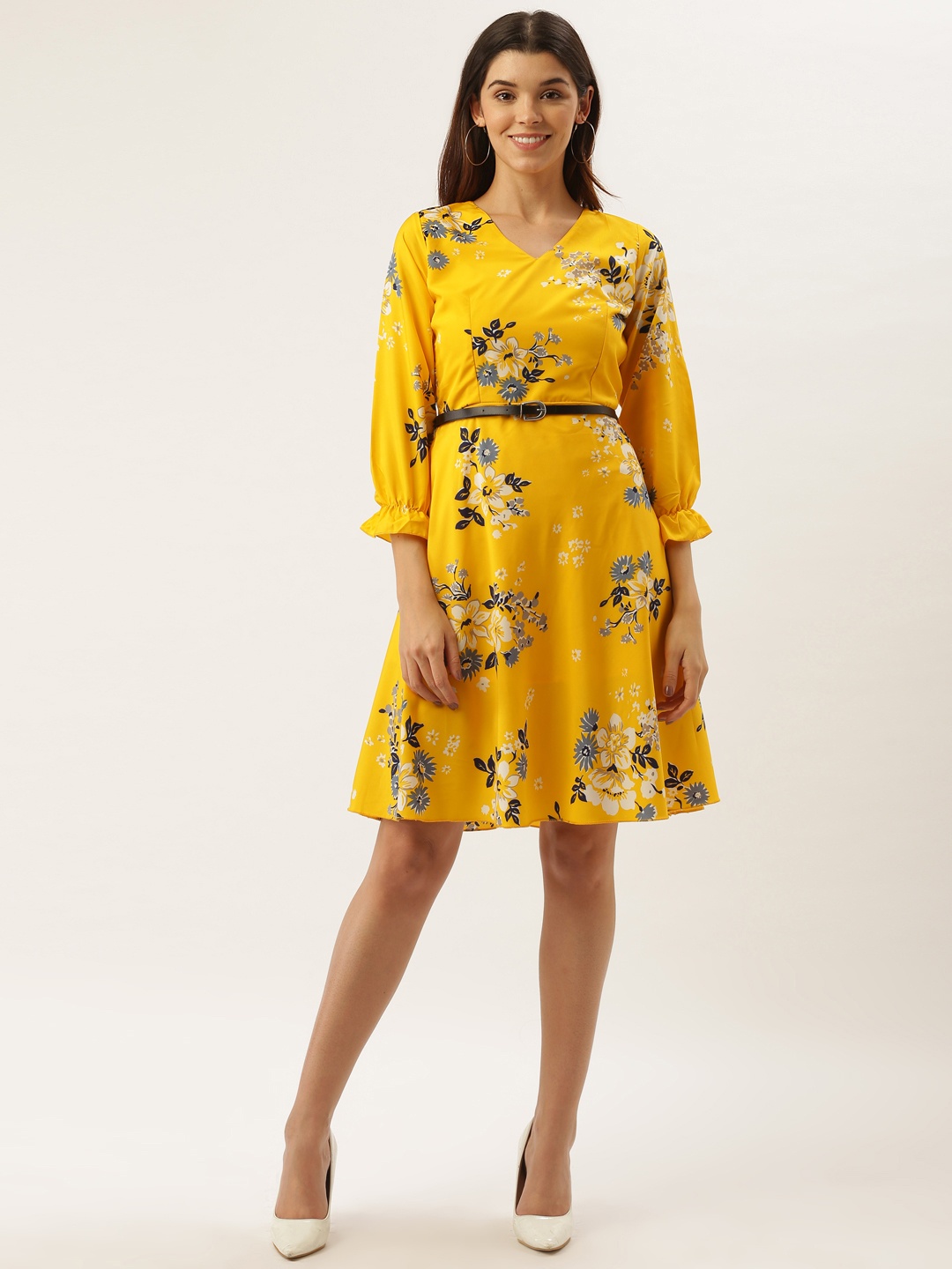 

Darzi Women Yellow & Blue Printed A-Line Dress