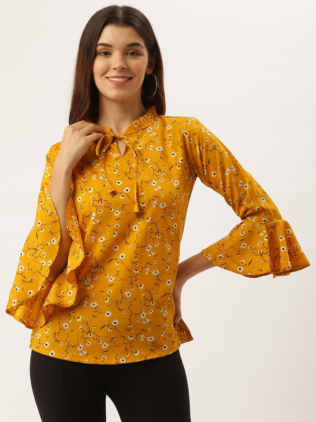

Darzi Women Mustard Yellow & Black Printed Top