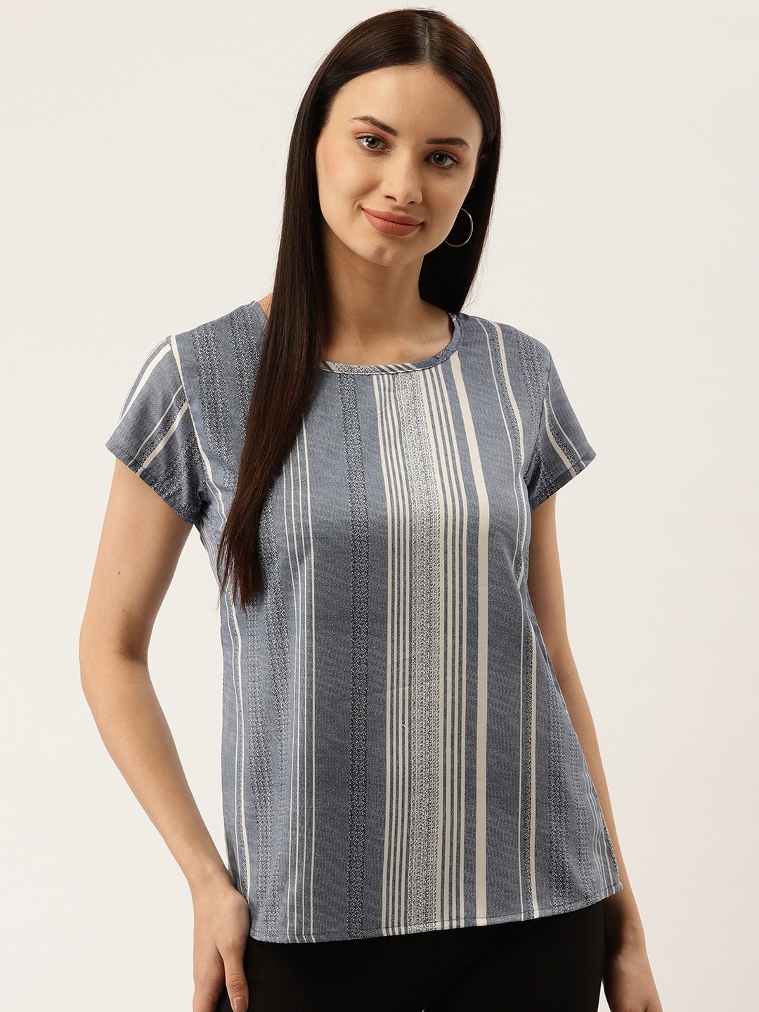 

Darzi Women Blue & White Striped Top