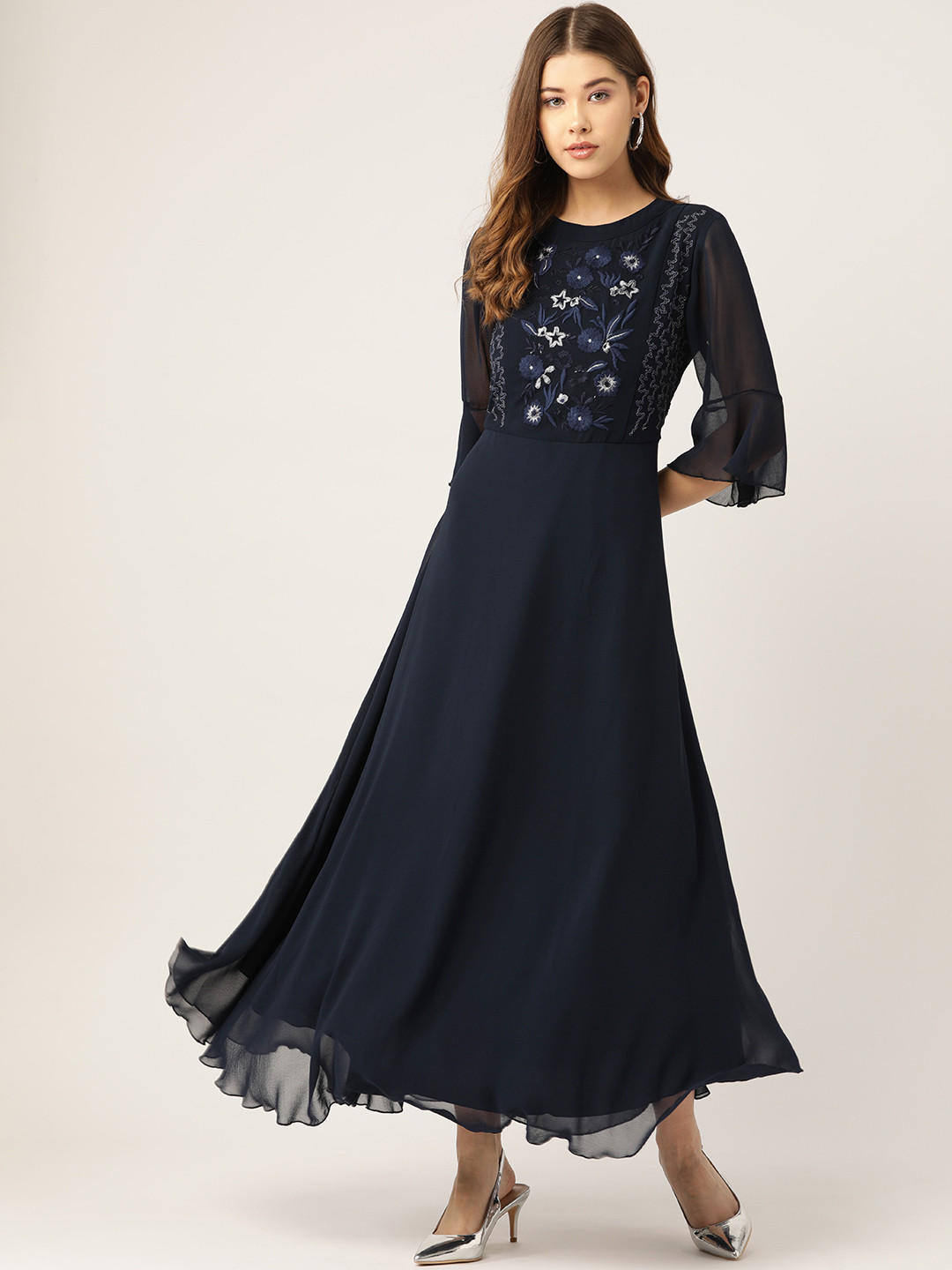 

Antheaa Women Navy Blue Solid Maxi Dress