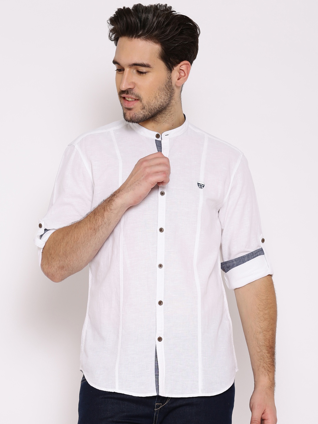 

John Players White Linen Trim Fit Casual Shirt