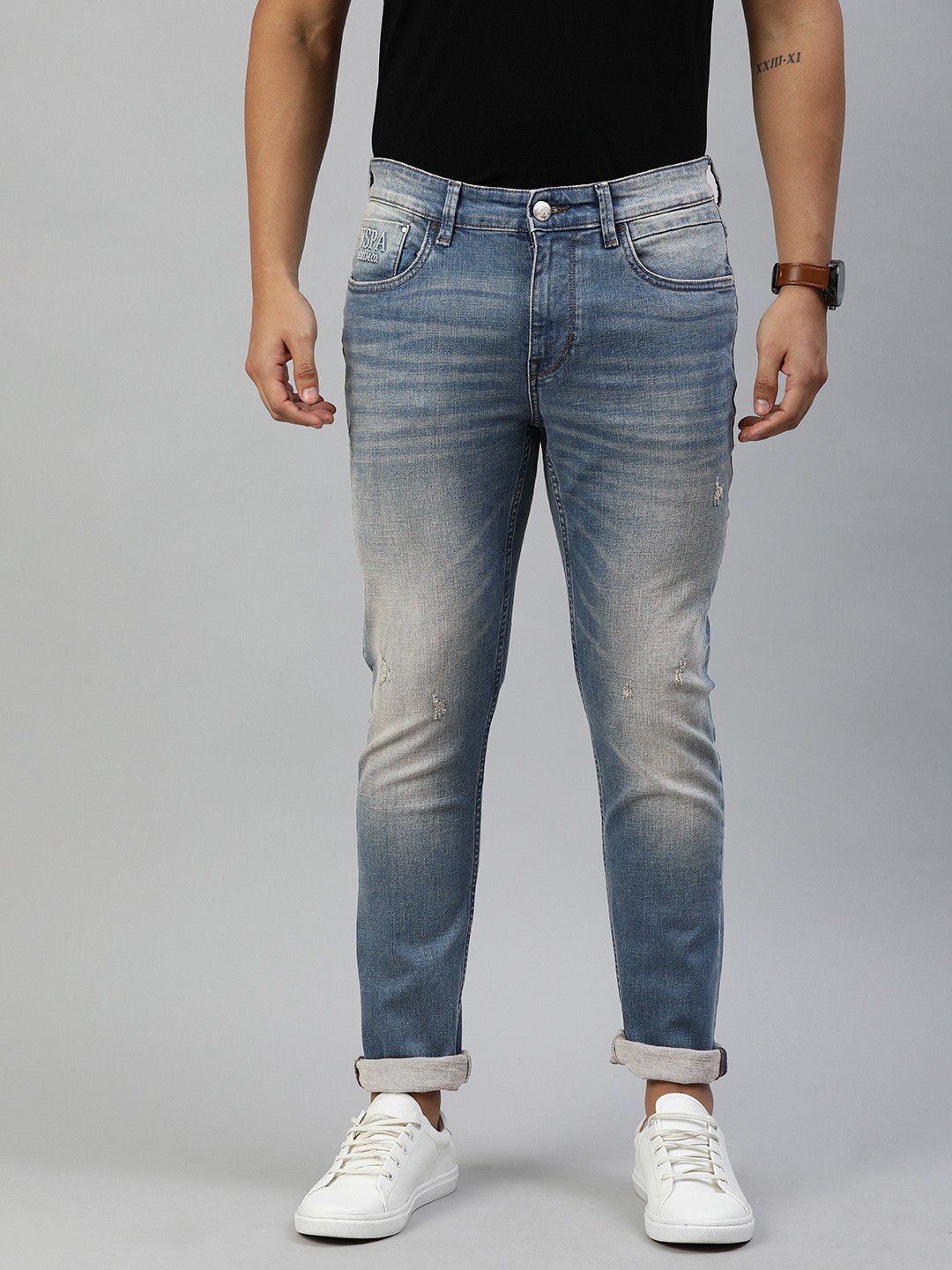

U.S. Polo Assn. Denim Co. Men Blue Slim Fit Mid-Rise Low Distress Stretchable Jeans