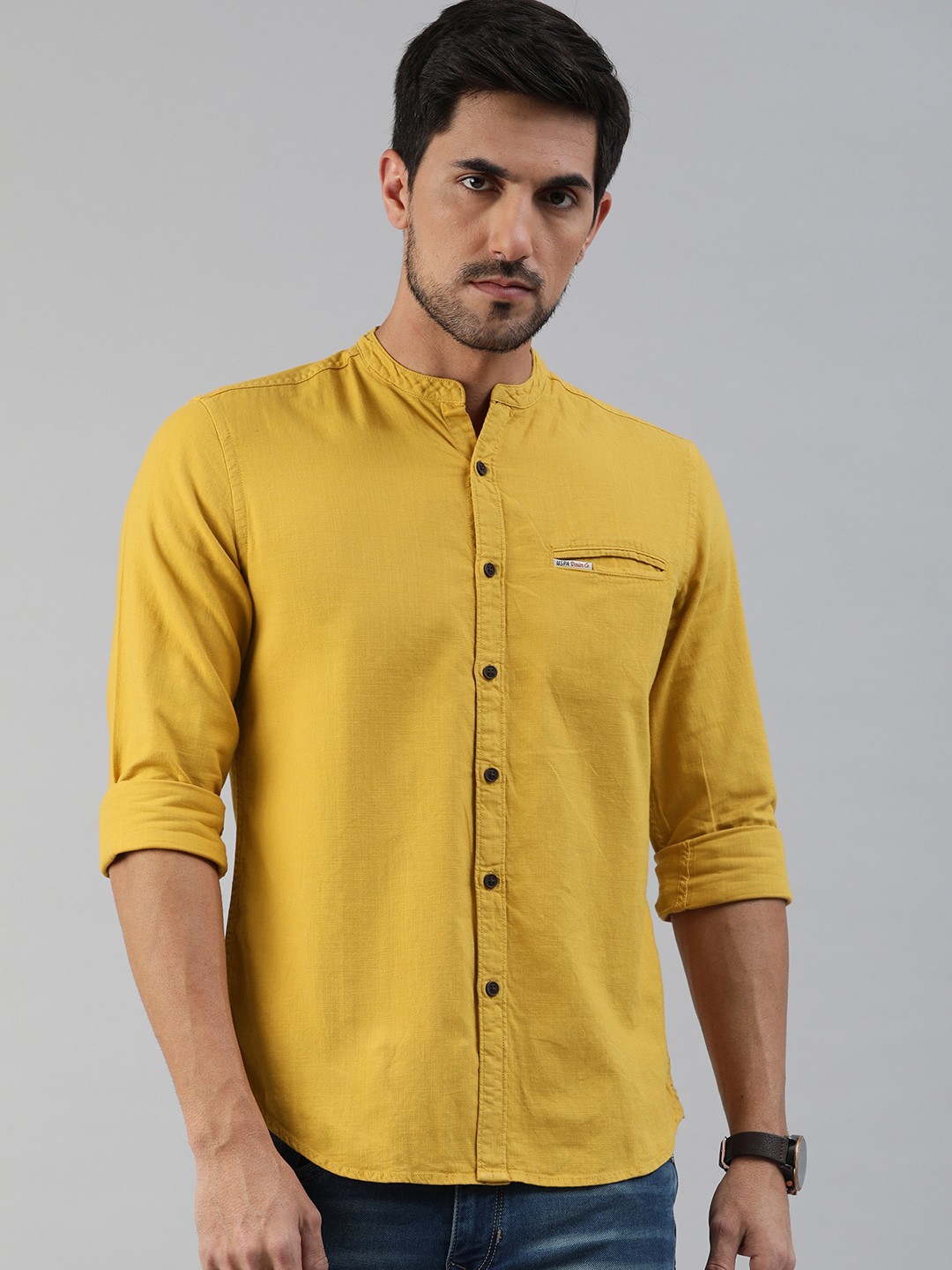 

U.S. Polo Assn. Denim Co. Men Mustard Yellow Slim Fit Solid Pure Cotton Casual Shirt