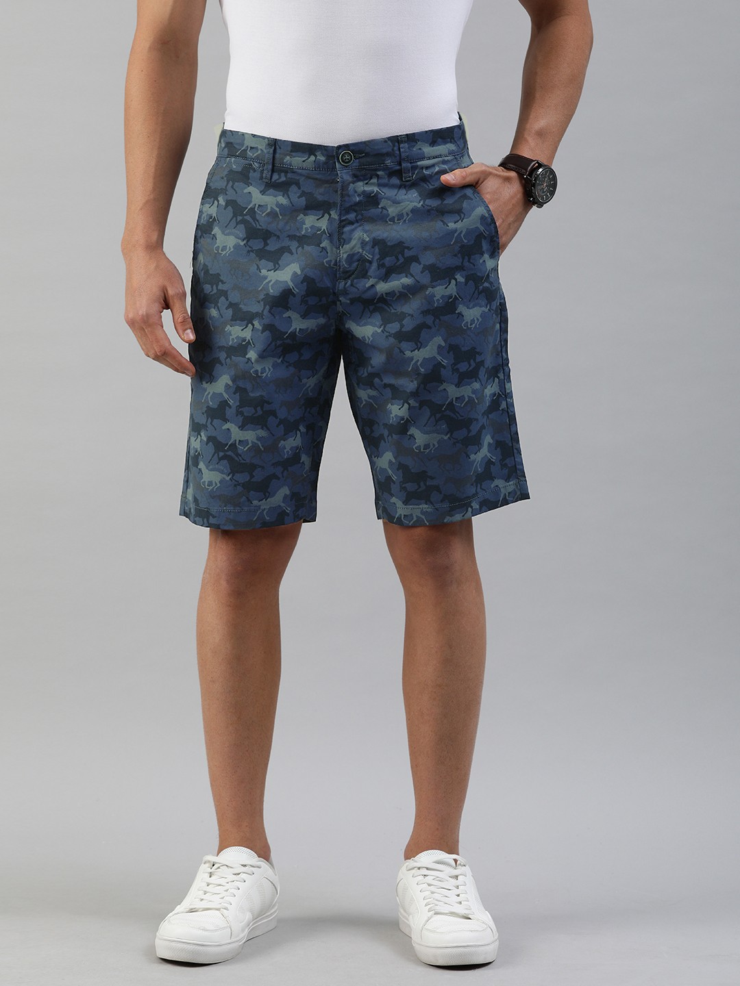

U.S. Polo Assn. Denim Co. Men Navy Blue Printed Slim Fit Denim Shorts