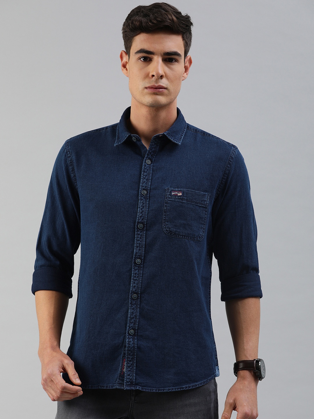 

U.S. Polo Assn. Denim Co. Men Navy Blue Slim Fit Faded Denim Shirt