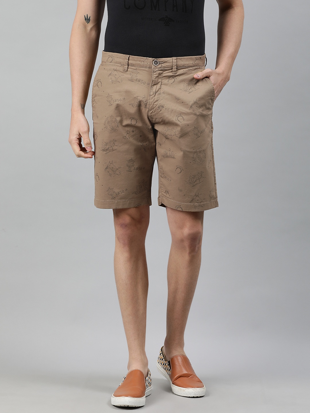 

U.S. Polo Assn. Denim Co. Men Brown Printed Slim Fit Chino Shorts