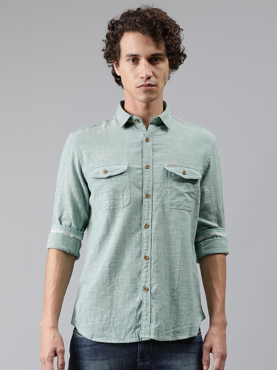 

U.S. Polo Assn. Denim Co. Men Green Slim Fit Solid Casual Shirt