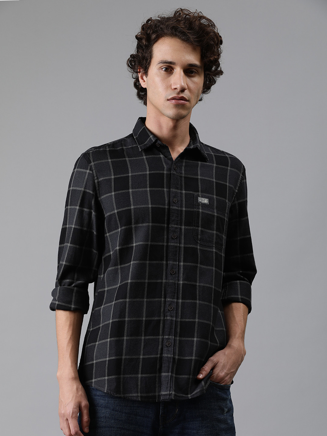 

U.S. Polo Assn. Denim Co. Men Grey Slim Fit Checked Casual Shirt