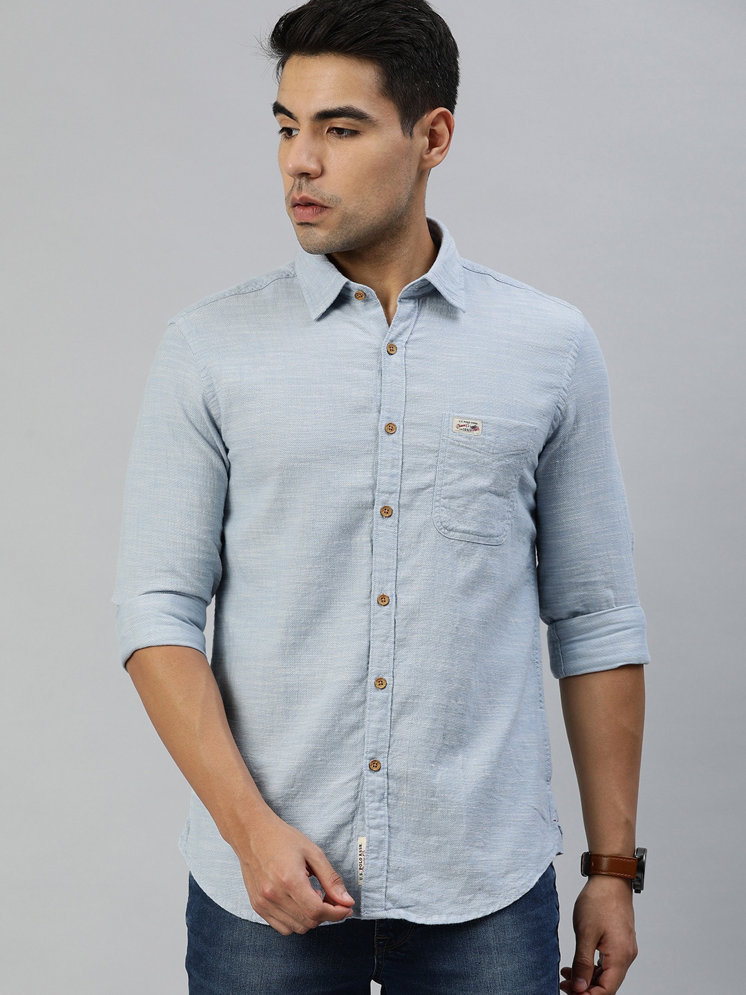 

U.S. Polo Assn. Denim Co. Men Blue Slim Fit Solid Casual Shirt