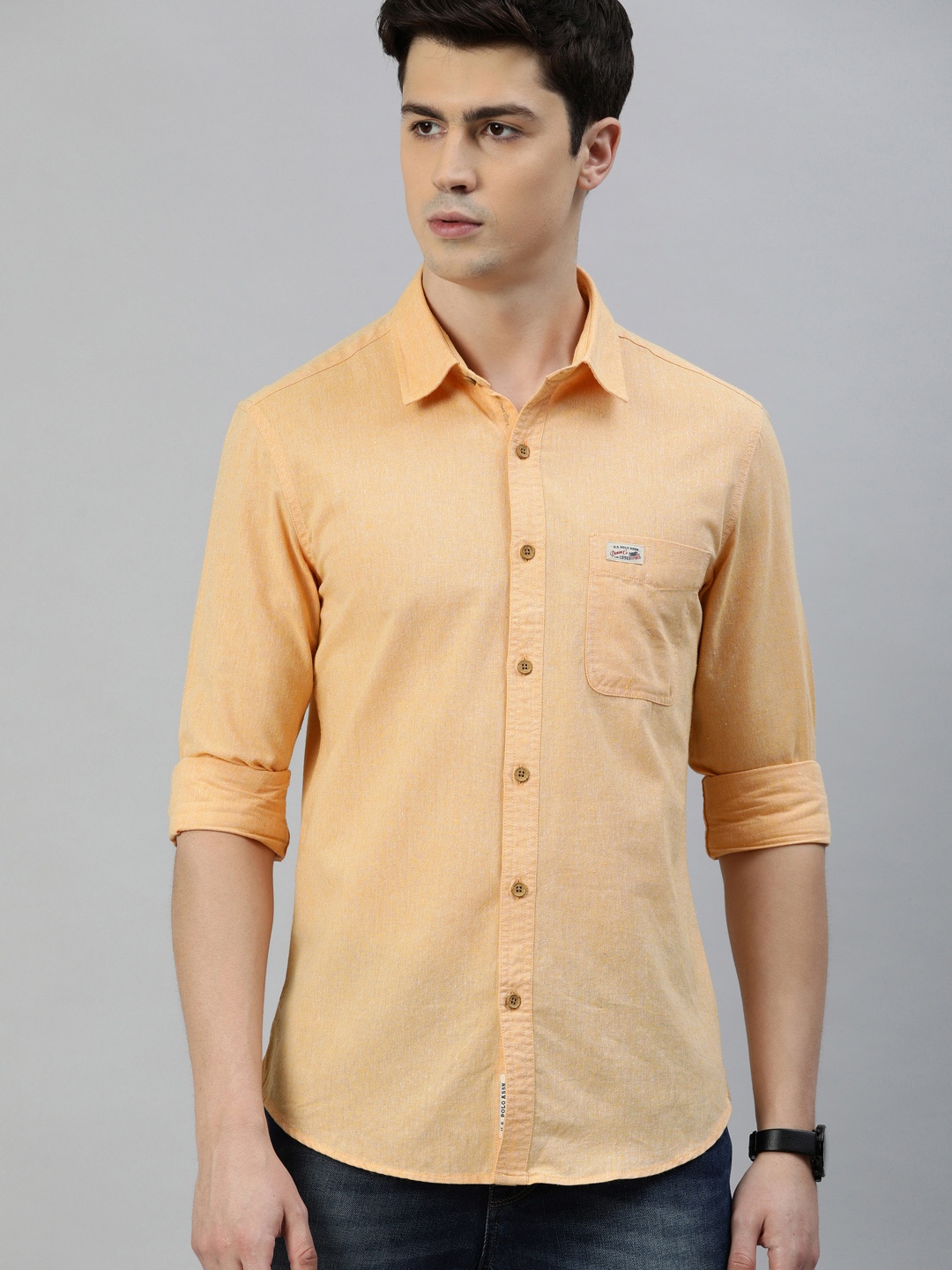 

U.S. Polo Assn. Denim Co. Men Peach-Coloured Slim Fit Solid Casual Shirt
