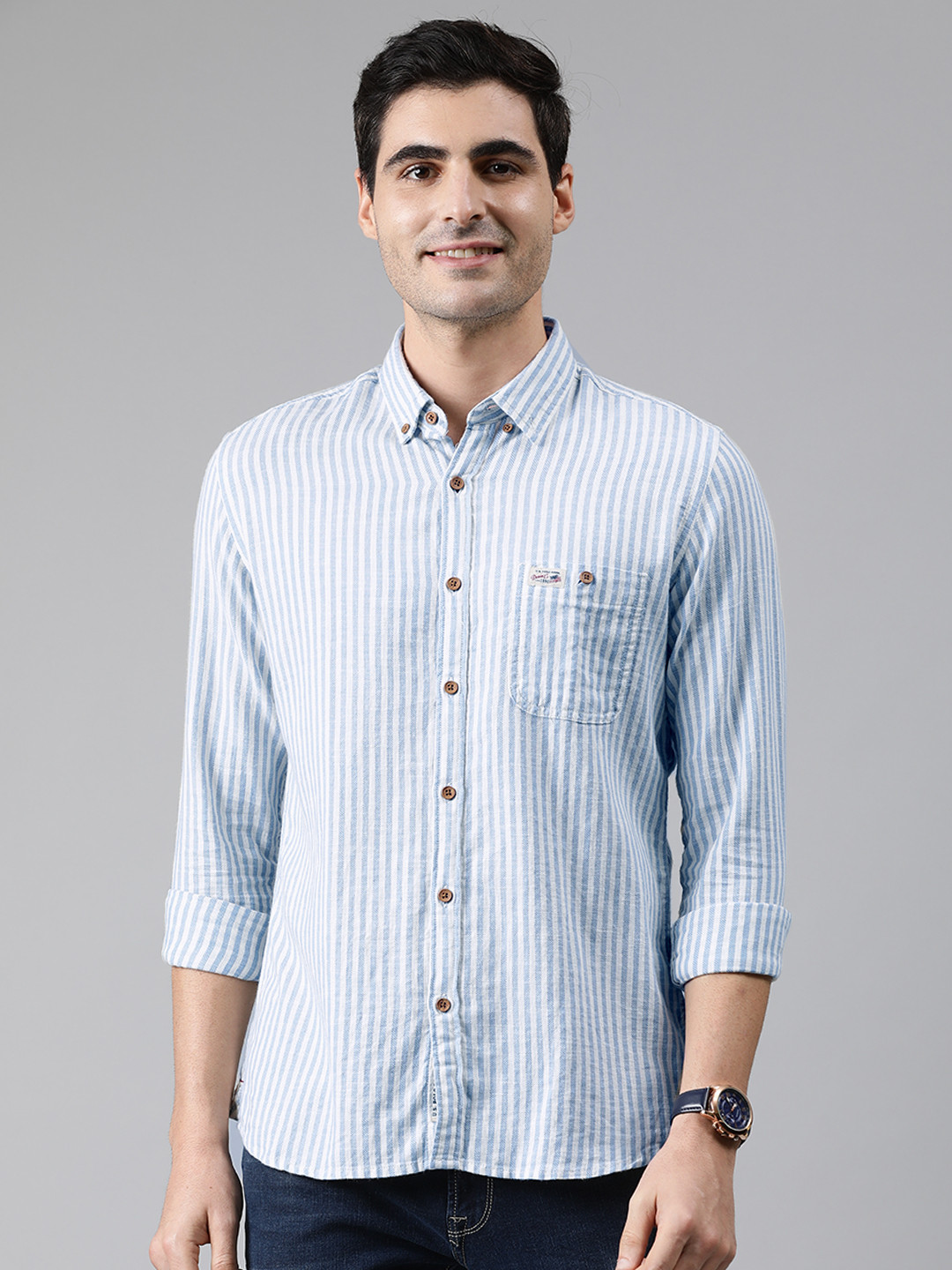 

U.S. Polo Assn. Denim Co. Men Blue & White Slim Fit Striped Casual Shirt