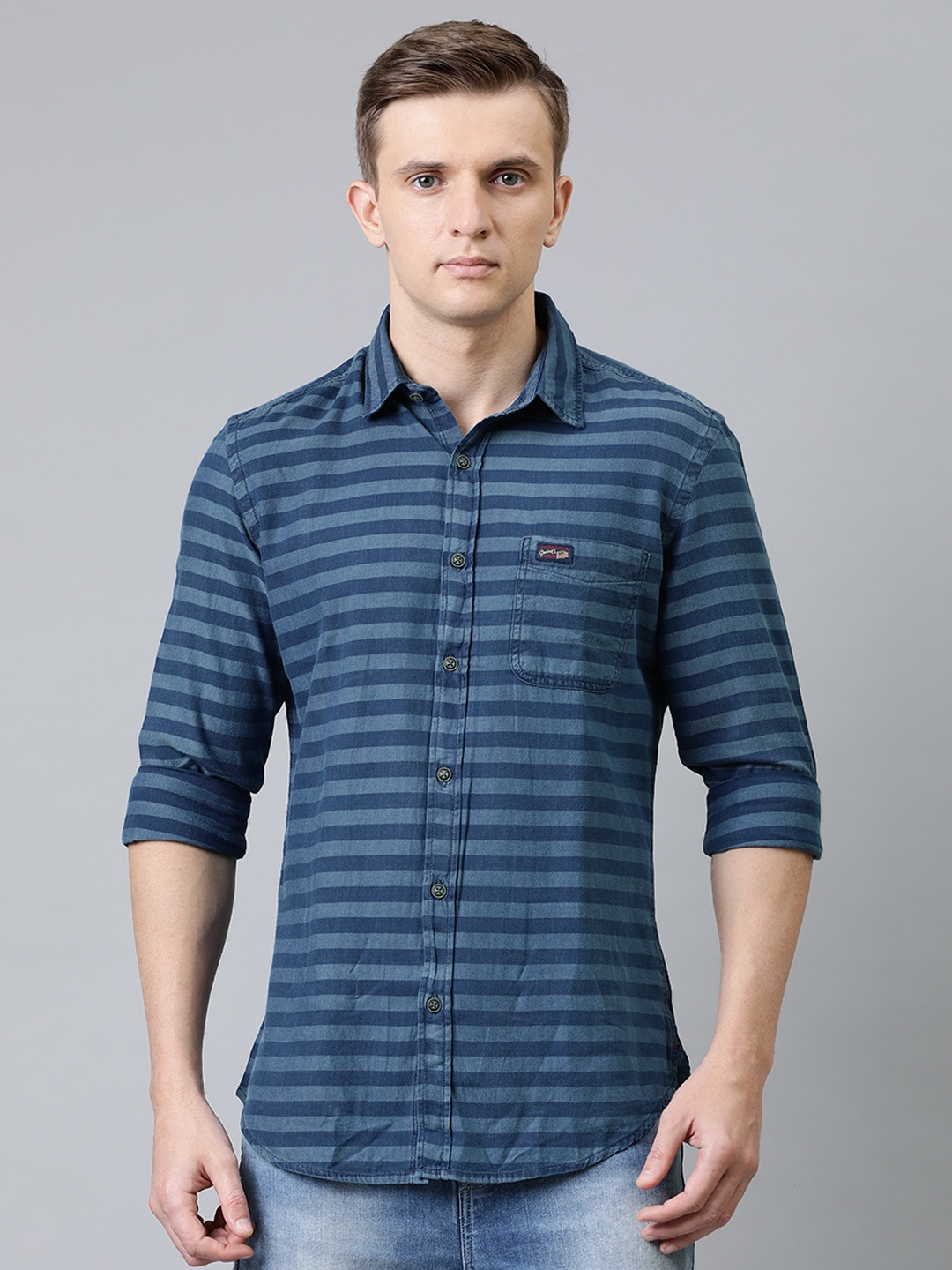 

U.S. Polo Assn. Denim Co. Men Navy Blue Slim Fit Striped Casual Shirt