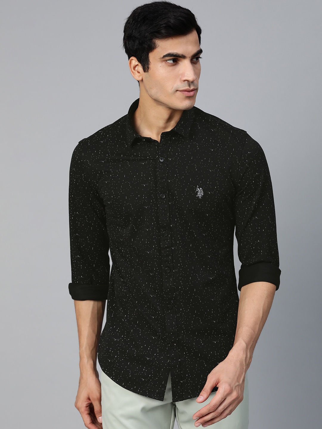 

U.S. Polo Assn. Denim Co. Men Black & White Slim Fit Printed Casual Shirt